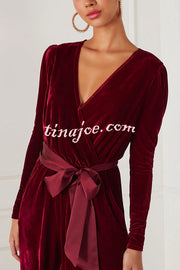 Love One Another Velvet Bow Belted Pocket Cutout Back Loose Jumpsuit