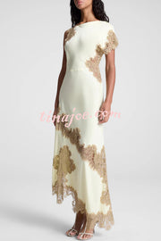 Paris Dream Satin Lace Trim Irregular Design Drape Maxi Dress