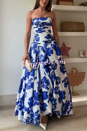 Perfect Moment Floral Off Shoulder Ruched Bodice Drape Bubble Hem Maxi Dress