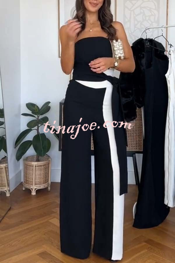 Social Hour Colourblock Tailored Bandeau Tie-up Waist Wide Leg Jumpsuit