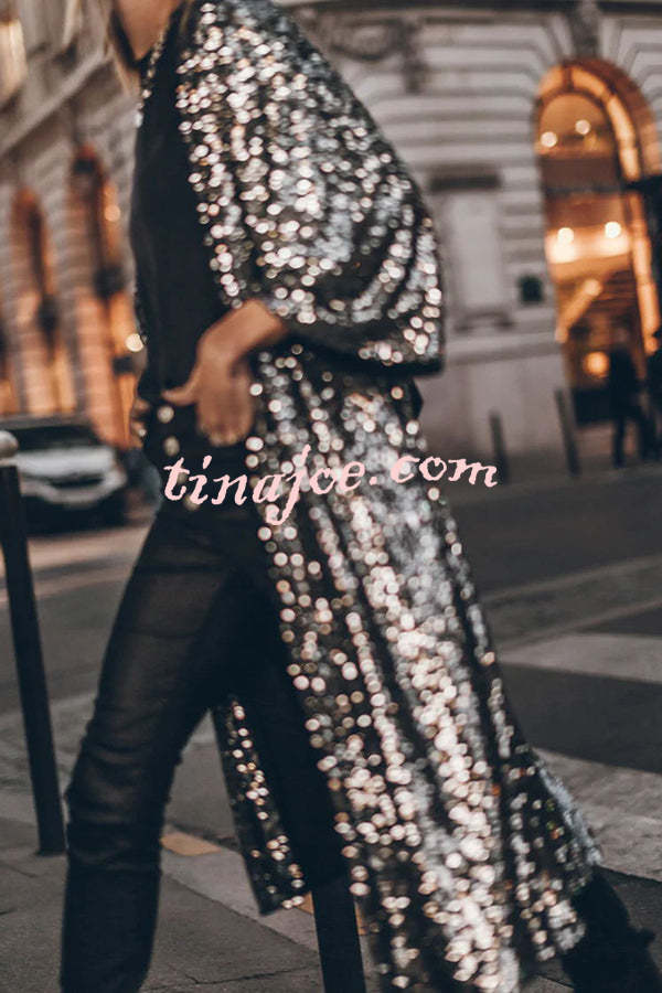 Disco Glamour Sequin Bell Sleeve Kimono