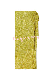 Disco Dancing Queen Sequin Wrap Tie-up Slit Midi Skirt