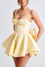 Jacquard Fabric Halter Back Elegant Bow Slim Fit Mini Dress