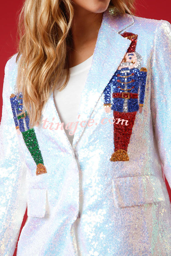 Make Your Christmas High Sequin Nutcracker Lapel Loose Blazer