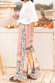 Unique Printed Elastic Waist Vacation Casual Wide Leg Pants