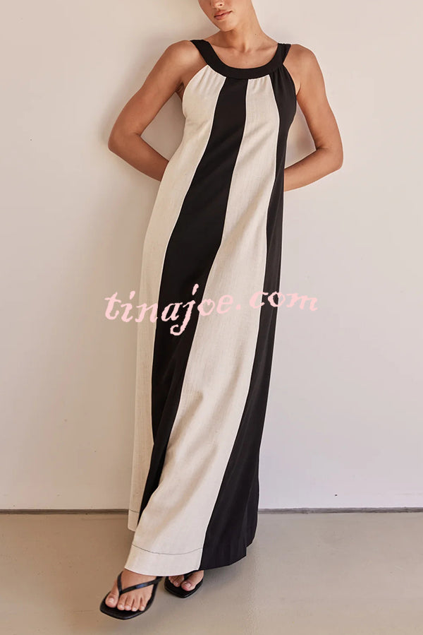 Day To Night Linen Blend Colorblock Wide Strap Maxi Dress