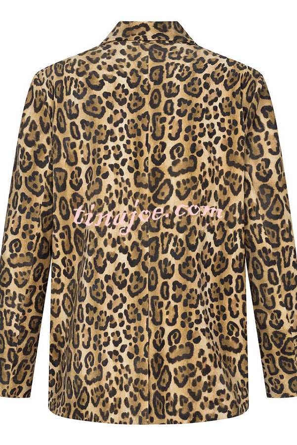 Catwalk Leopard Single Button Long Sleeve Pocketed Lapel Boyfriend Blazer