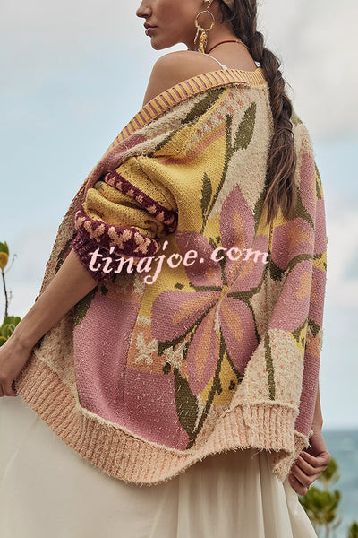 Floral Pattern Loose Long-sleeved Knitted Cardigan