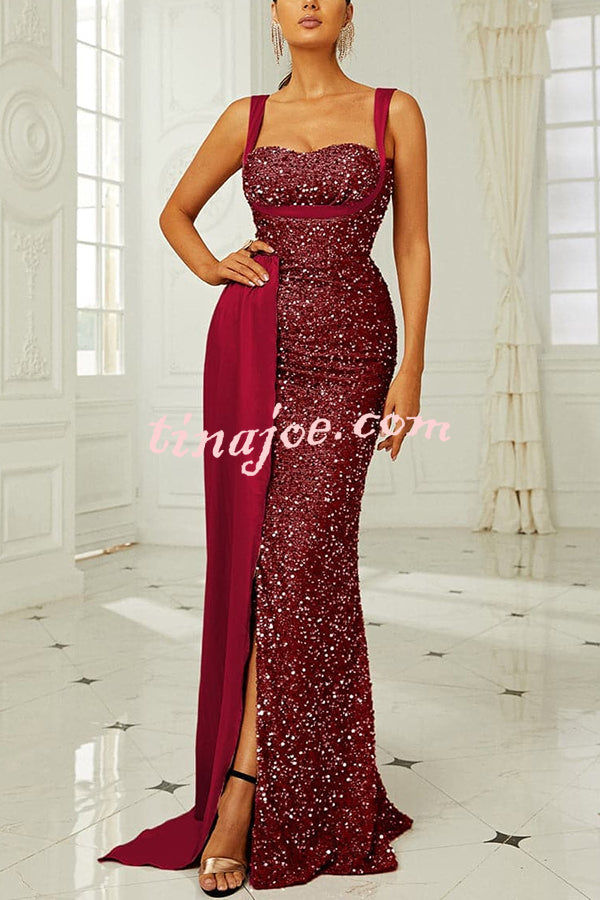 Banquet Sequined Backless Strappy Fishtail Maxi Dress