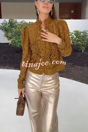 Ceyvan Metallic Fabric High-waist Pocket Straight Leg Stretch Pants