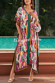 Unique Tie-dye Print V-neck Loose Holiday Cover-up Maxi Dress