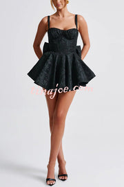 Jacquard Fabric Halter Back Elegant Bow Slim Fit Mini Dress