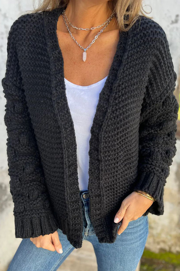 Fashion Knit Solid Color V-neck Long-sleeved Cardigan