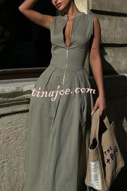 Stylish Sleeveless Zippered V-neck Slim Fit Maxi Dress