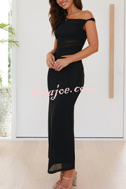 Solid Color Mesh Splicing Waist-baring Slim Maxi Dress