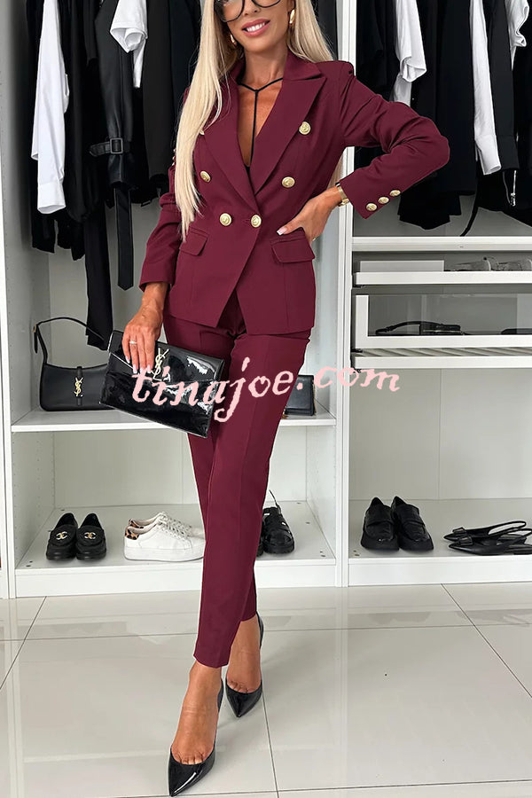 Feeling of Confidence Metal Button Long Sleeve Lapel Blazer