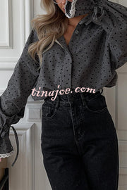 Fashionable Love Polka Dot Lapel Lace Cuffs Casual Shirt