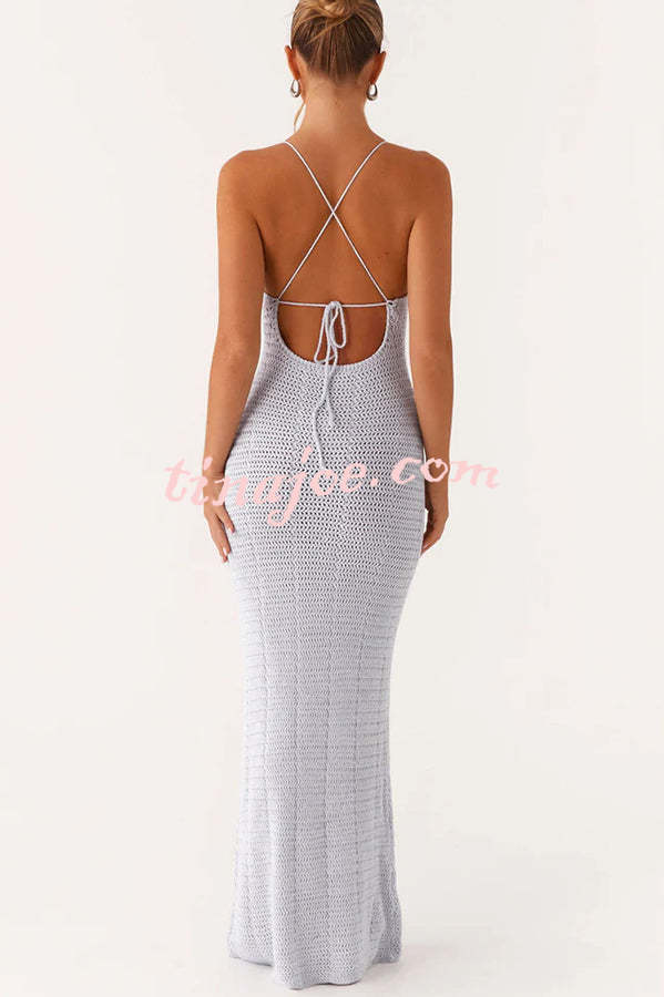 Olivia Crochet Knit Rose Texture Backless Stretch Maxi Dress