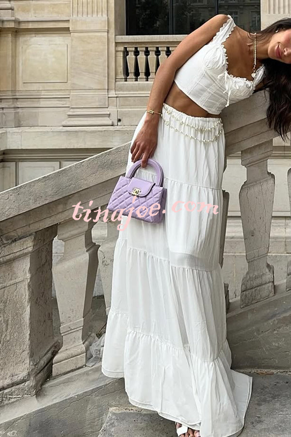 Fashionable Suspender Slim-fit Top and Elastic Waist Stitching Elegant Maxi Skirt Set
