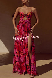 Resort Style Printed Starfish Brooch Cutout Ruched Slit Maxi Dress