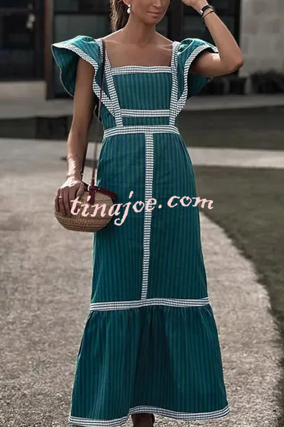 Contrast Paneled Sleeveless Square-neck Maxi Dress