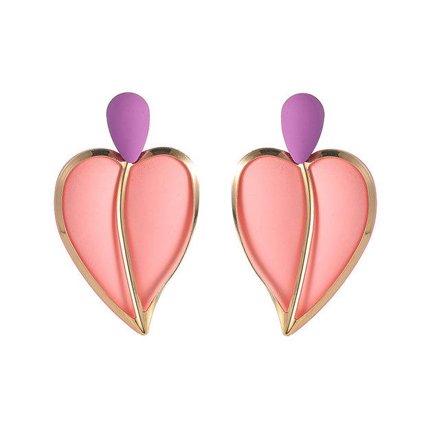 Casual Resort-style Lacquered Color-blocked Heart-shaped Earrings