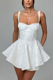 Jacquard Fabric Halter Back Elegant Bow Slim Fit Mini Dress