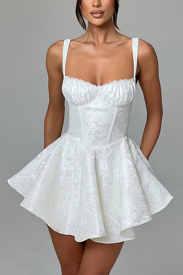 Jacquard Fabric Halter Back Elegant Bow Slim Fit Mini Dress