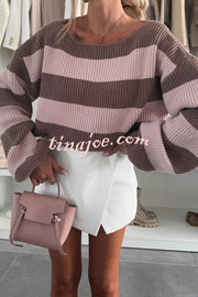 Fashion Striped Loose Long-sleeved Crew Neck Knitted Sweater