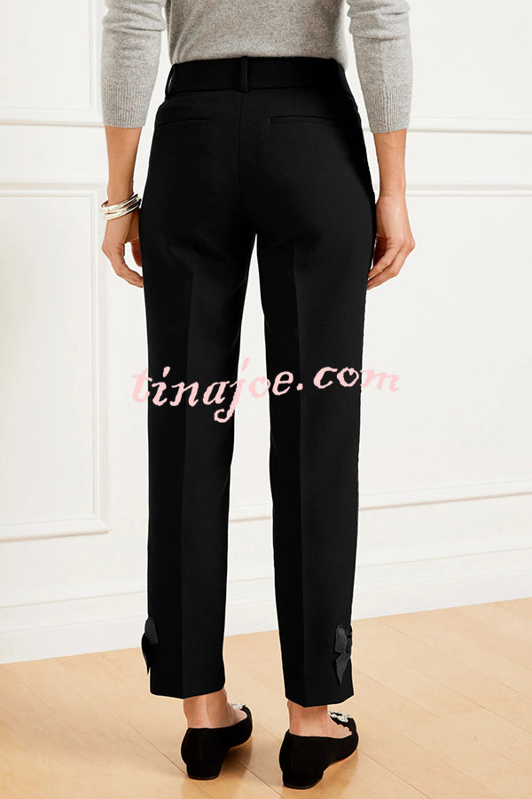 Add Elegance Side Bow Detail Pocketed Straight Ankle Pants