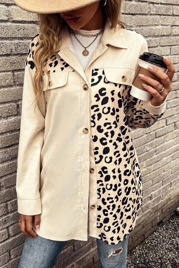 Leopard Print Single-breasted Mid-length Shirt Jacket