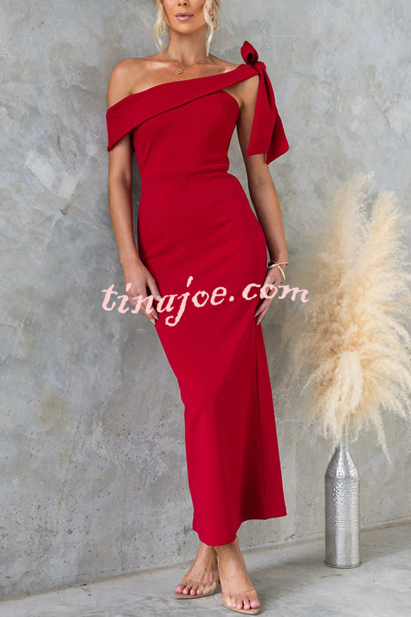 Mina Side Tie-up Strapless Tailored Stretch Maxi Dress