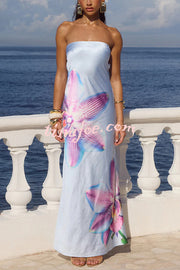 Floral Print Sexy Strapless Backless Holiday Maxi Dress