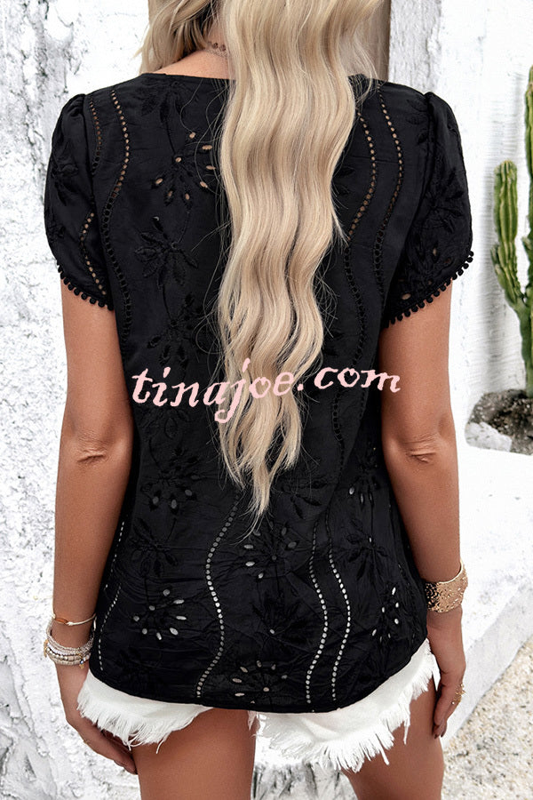 Stunning Cutout Jacquard Short Sleeve Top