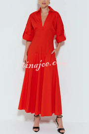 Newtown Wide Sleeve Pocketed Umbrella Hem Shirt Maxi Dress