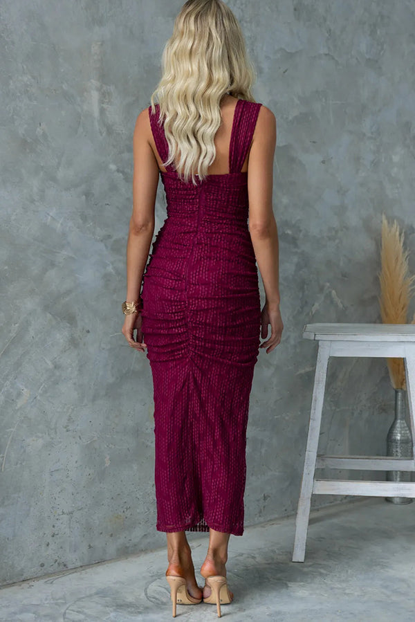 Manifesting You Mesh Ruched Detail Maxi Dress