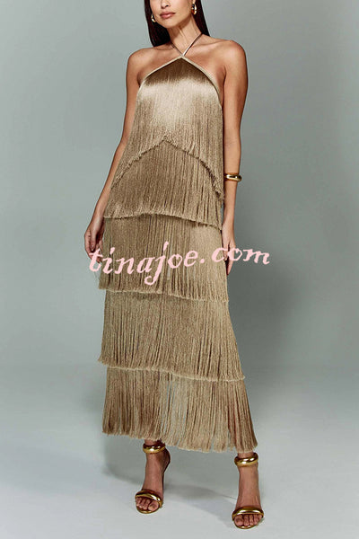 Sexy Halterneck Backless Elegant Fringe Maxi Dress