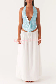 Mermaid Princess Sequins Cowl Neck Halter Backless Top