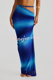 Sexy Halter Back Braided Suspender Top and Beach Holiday Style Hip-wrapped Maxi Skirt Set
