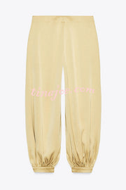 Satin Solid Pocket Loose Casual Pants