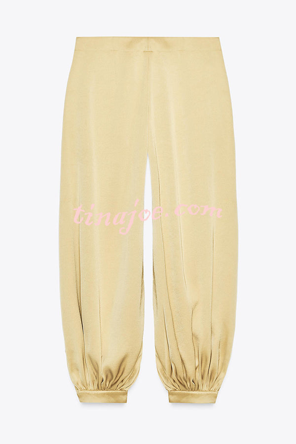Satin Solid Pocket Loose Casual Pants