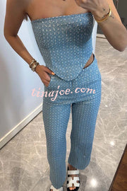 Fashionable Look Denim Sequin Textured Tube Top