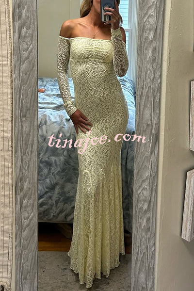 Sexy Off Shoulder Long-sleeved Lace Slim Fishtail Maxi Dress