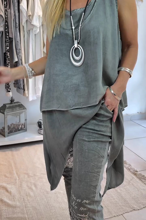 Fashion Letter Print Sequin Pocket Casual Pants