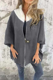 Fashionable Casual Stand Collar Zippered Loose Jacket