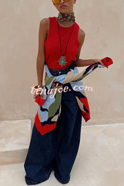 Bright and Bold Knit Abstract Color Blocks Button Long Sleeve Loose Cardigan