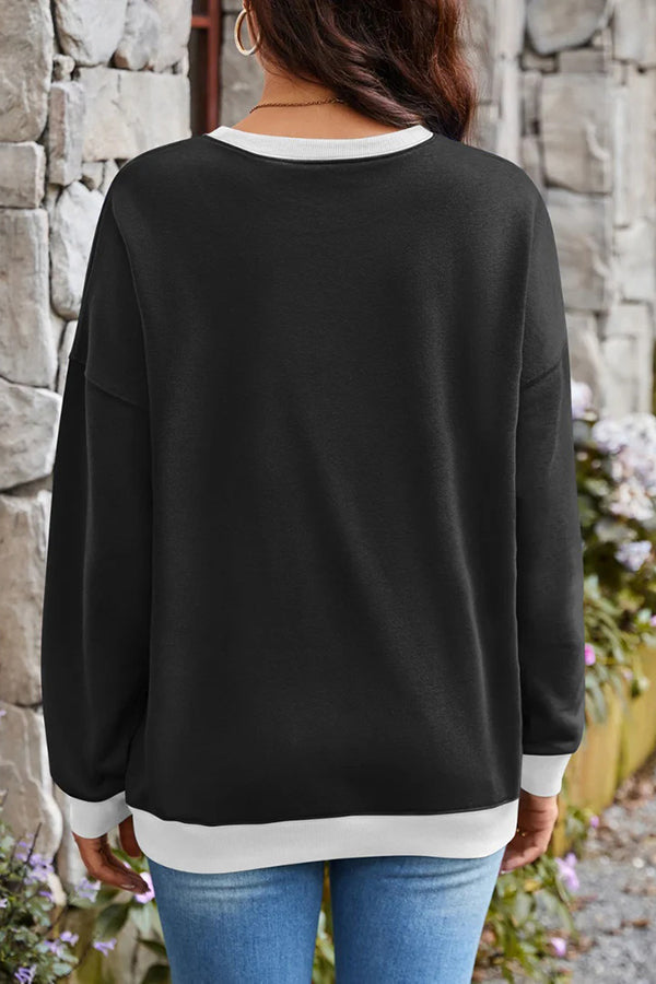 Fashionable Contrasting Color Loose Long-sleeved Casual Sweatshirt