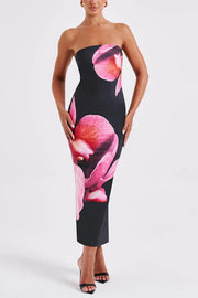 Emmaline Abstract Floral Print Bandeau Stretch Maxi Dress