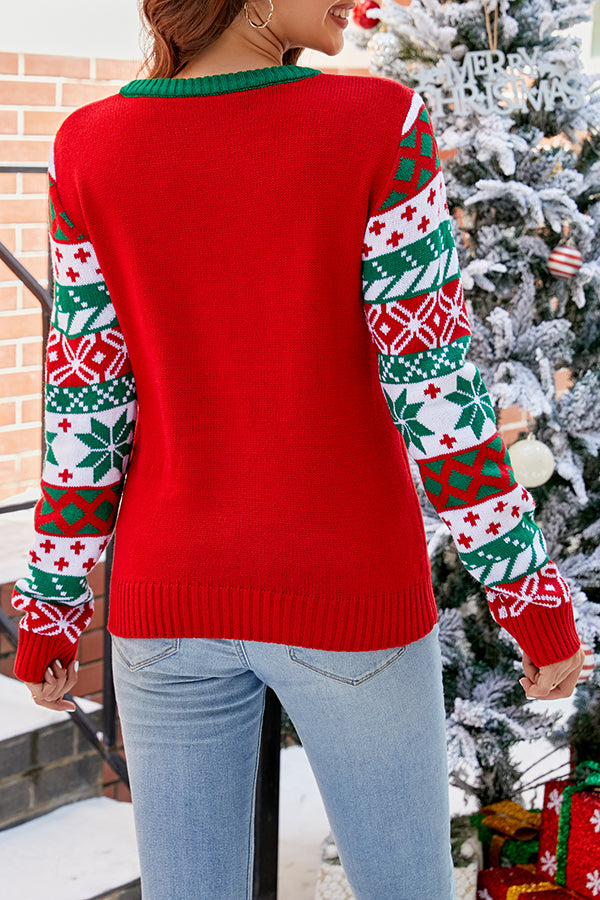 Christmas Print Crew Neck Long Sleeve Sweater