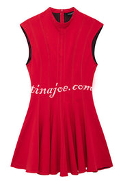 Solid Color Round Neck Sleeveless Waist Mini Dress